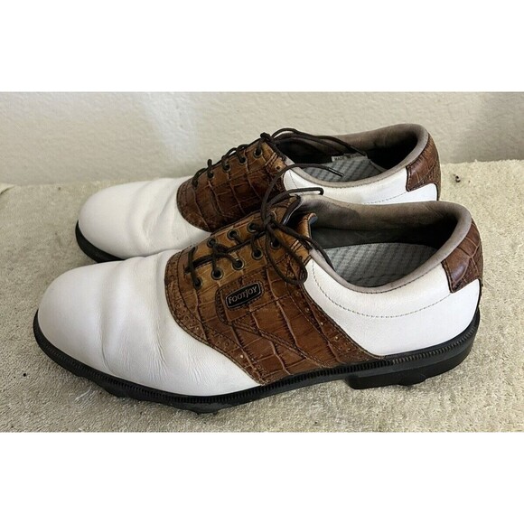 Dryjoy Men\'s Golf Shoes 9 1/2W 53712 E.C.L Leather System White And Brown main image 9
